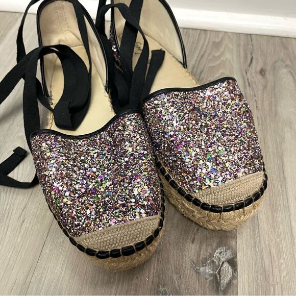 Free People Espadrilles Women’s 8.5 Paradise Glitter Tie Ankle Platform - Picture 3 of 7